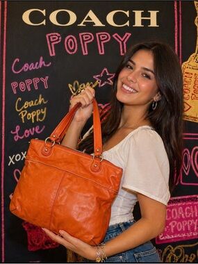 ❌NOT FOR SALE❌ Coach Poppy 2012 Glam Tote 100% Leather Orange Shoulder Bag